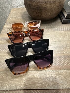 Women’s Cat-Eye Sunglasses SET OF 4 PAIRS - Tortoise, Black, and Nude